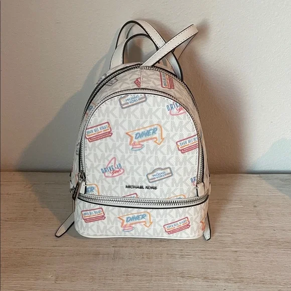 Michael Kors White Crossbody/backpack with Retro Print